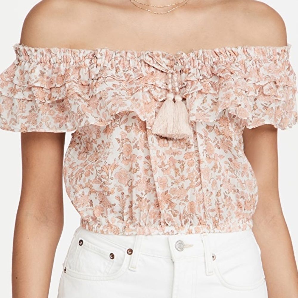 LoveShackFancy Dorin Cropped Woven Cotton Raw Hem Crop Top Sz L
